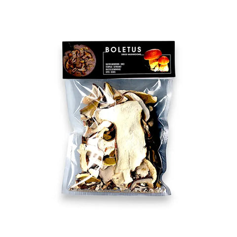 showing image of dry boletus in plastic bag